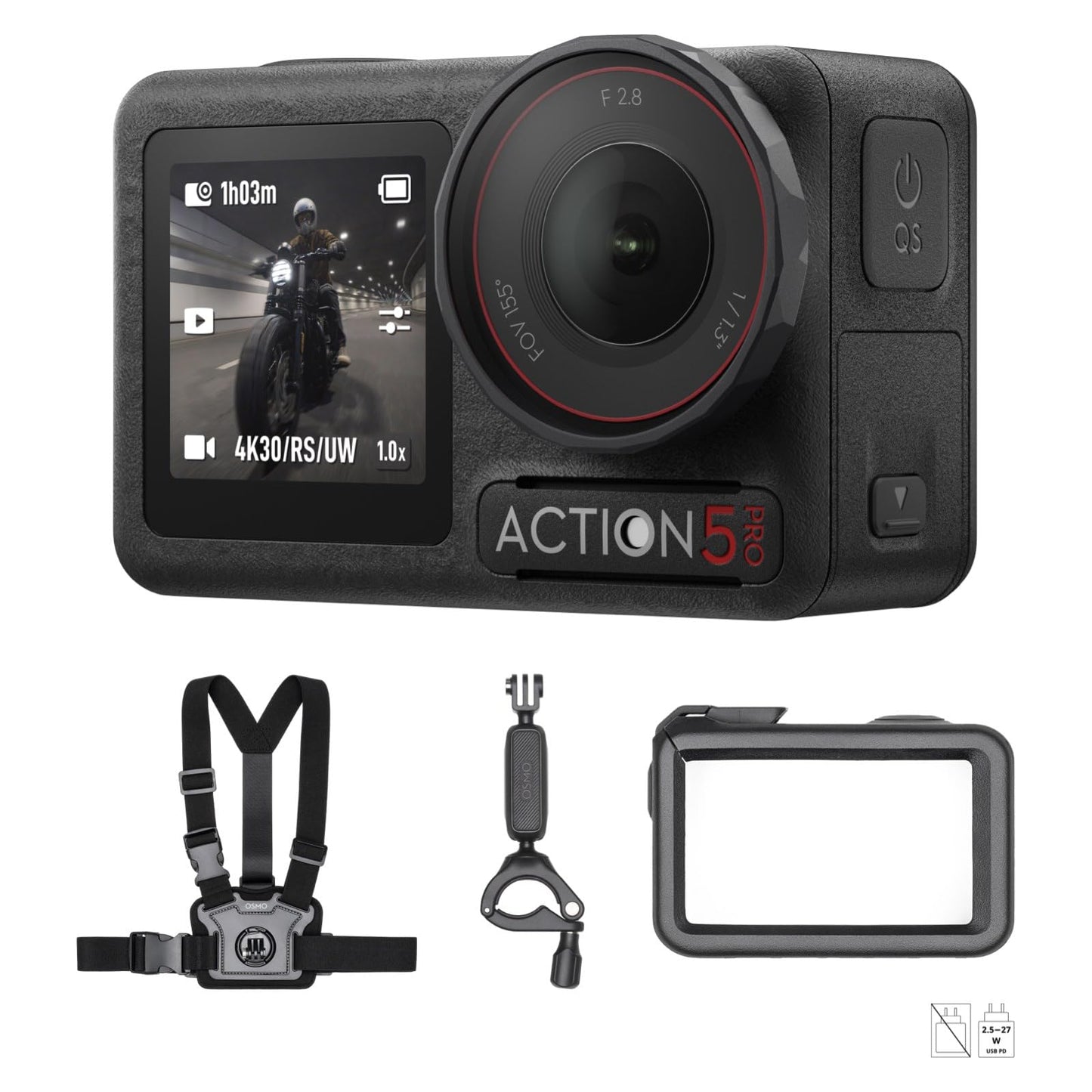 DJI Osmo Action 5 Pro Bike Combo – 4K Actioncam, 1/1,3" Sensor, 155° Sichtfeld, 4 h Akku, FPV-Brustgurt, Sportdatenaufzeichnung für Radfahrer