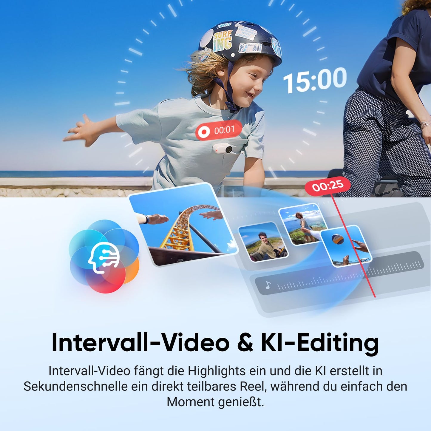Insta360 GO 3S 128 GB – 4K Mini-Cam, freihändig tragbar, 140 min Akku, 10 m wasserdicht, Stabilisierung, KI-Editing, Apple Find My, ideal für Vlogs