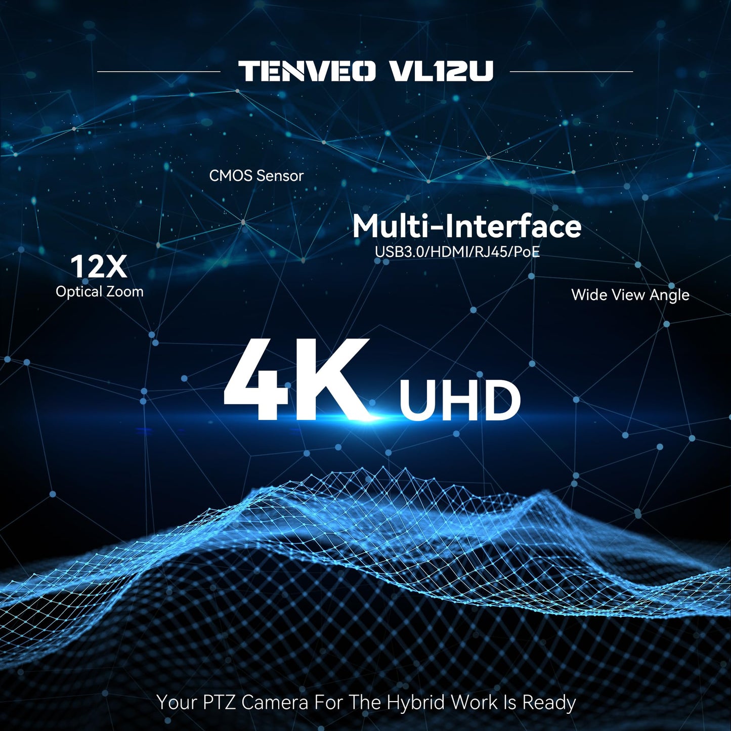 Tenveo 4K PTZ Kamera – 12x opt. Zoom, HDMI/USB3.0/PoE/RJ45, weiter Blickwinkel, ideal für YouTube, OBS, Live-Streaming, Skype & Zoom