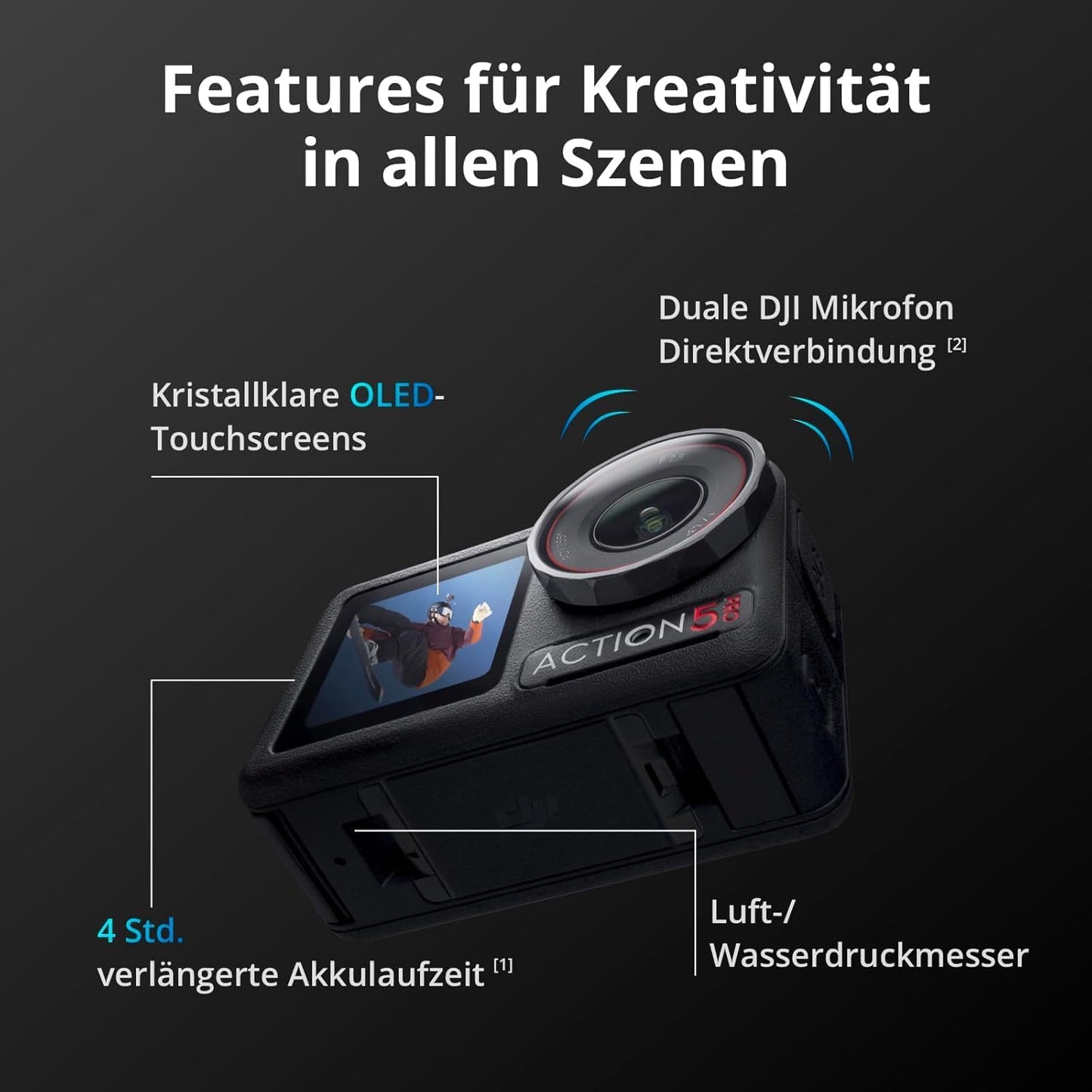 DJI Osmo Action 5 Pro Power Combo – 4K/120fps Actioncam, 1/1,3" Sensor, wasserdicht, Dual OLED-Touchscreens, Stabilisierung, ideal für Sport & Vlogs