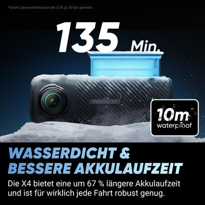 Insta360 X4 Motorrad Lenker Kit – 8K 360° Actioncam, 4K Weitwinkel, wasserdicht, unsichtbarer Stick, Objektivschutz, KI-Editing, ohne microSD