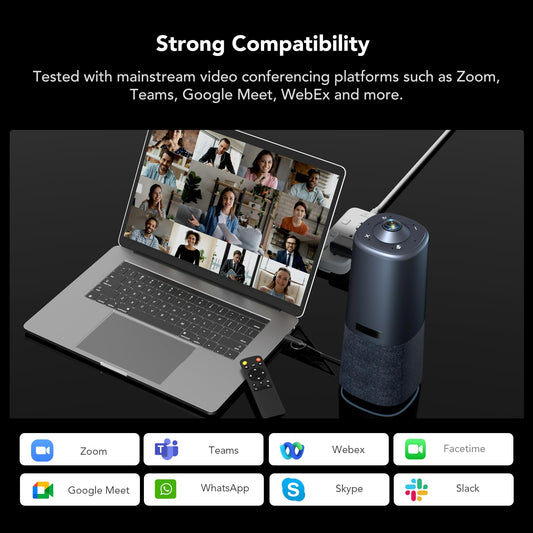 Nuroum 360 Pro Konferenzkamera – 3 KI-Modi, Rauschunterdrückung, Mikro & Lautsprecher, ideal für Zoom, Teams, Google Meet auf PC/Laptop