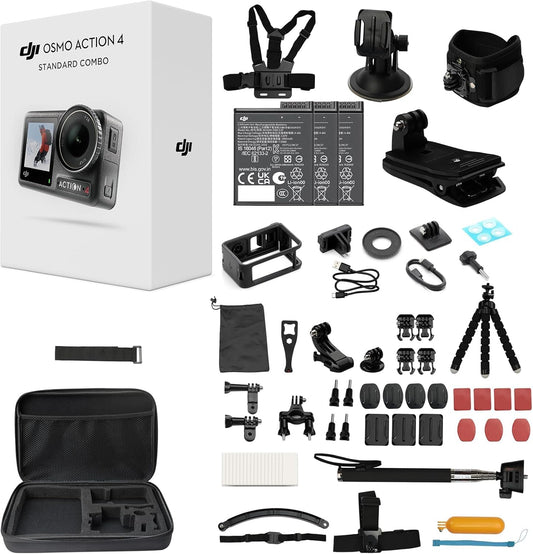 DJI Osmo Action 4 Pro Adventure Combo, 4K/120fps, 1/1.3" Sensor, wasserdicht, Dual Touchscreens, Stabilisierung, 3 Akkus, 58-teiliges Zubehör