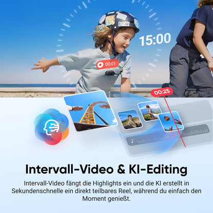 Insta360 GO 3S Action-Bundle – 4K Mini-Cam, freihändig tragbar, 140 min Akku, 10 m wasserdicht, Stabilisierung, KI-Editing, ideal für Vlogs & Reisen