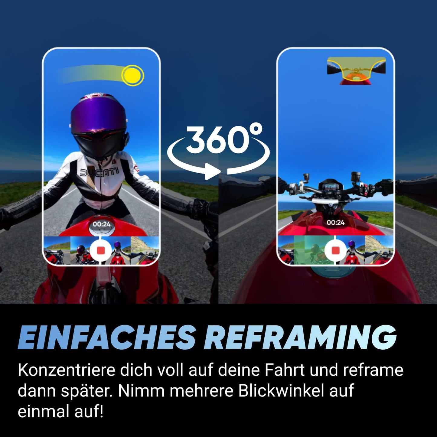 Insta360 X4 Motorrad Lenker Kit – 8K 360° Actioncam, 4K Weitwinkel, wasserdicht, unsichtbarer Stick, Objektivschutz, KI-Editing, ohne microSD