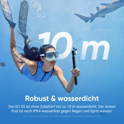 Insta360 GO 3S 128 GB – 4K Mini-Cam, freihändig tragbar, 140 min Akku, 10 m wasserdicht, Stabilisierung, KI-Editing, Apple Find My, ideal für Vlogs