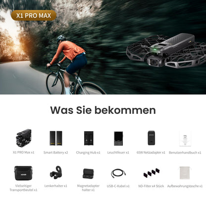 HOVERAir X1 PROMAX Action Cam – 8K Drohne mit 10+ Flugmodi, 42 km/h Verfolgung, OmniTerrain, Rückkollisions-Erkennung (Rad-Kombo)
