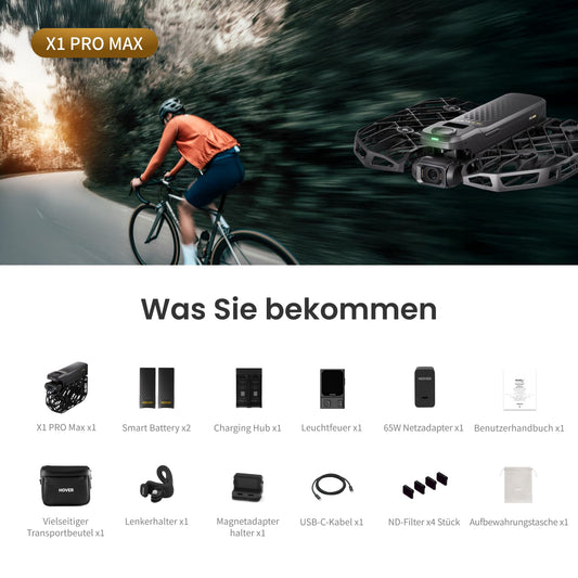 HOVERAir X1 PROMAX Action Cam – 8K Drohne mit 10+ Flugmodi, 42 km/h Verfolgung, OmniTerrain, Rückkollisions-Erkennung (Rad-Kombo)
