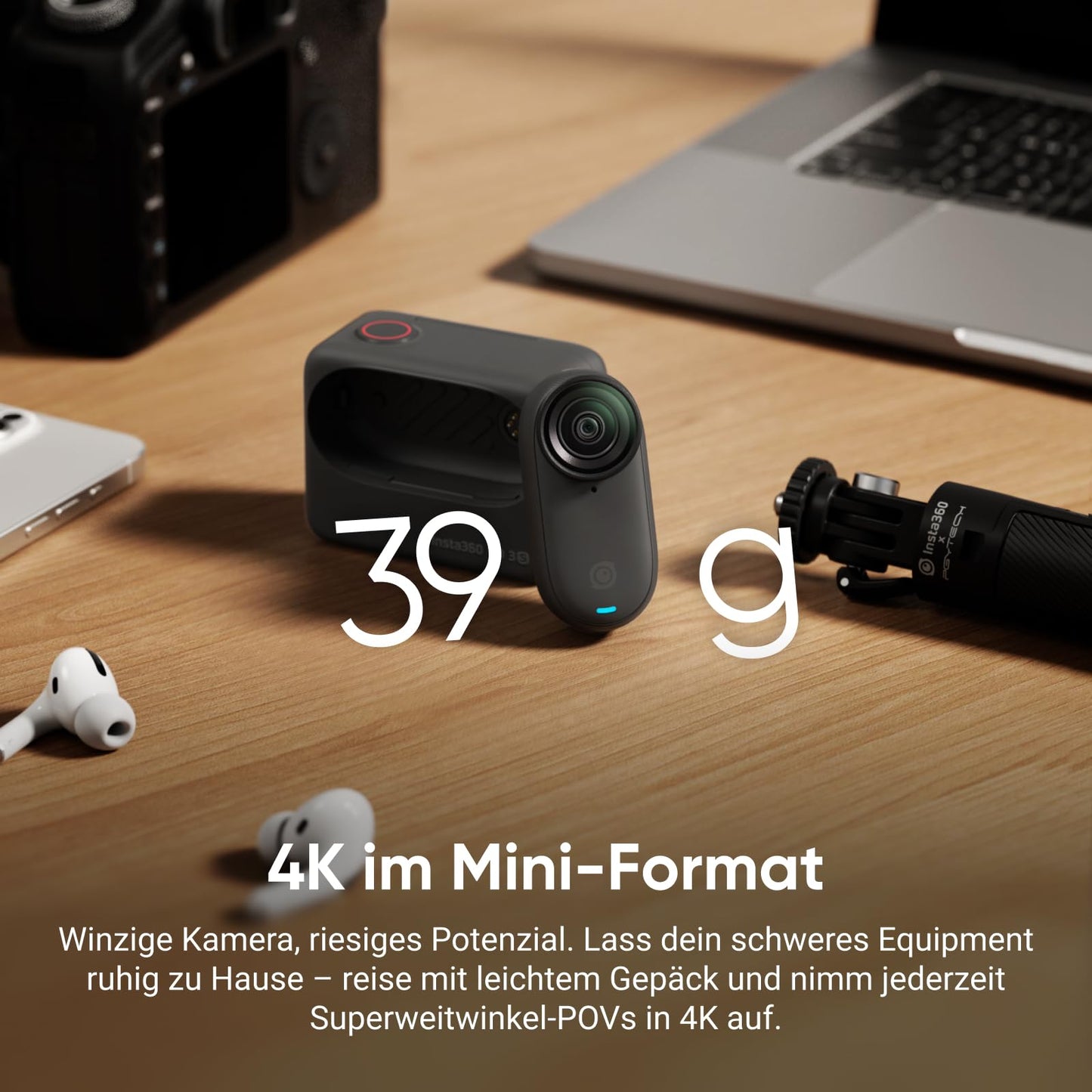 Insta360 GO 3S Action-Bundle – 4K Mini-Cam, freihändig tragbar, 140 min Akku, 10 m wasserdicht, Stabilisierung, KI-Editing, ideal für Vlogs & Reisen
