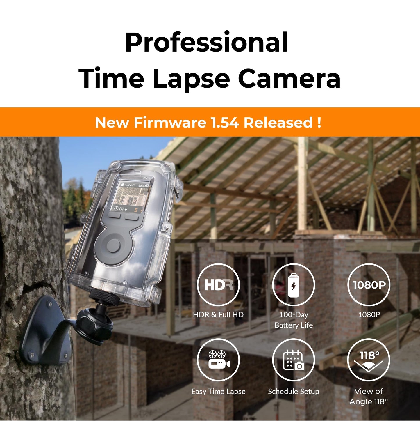 Brinno BCC300-M Zeitraffer-Kit – TLC300 Kamera mit 1080P HDR, LCD-Display, IPX4-Schutz, wandmontierbar, ideal für Innen- & Außenprojekte
