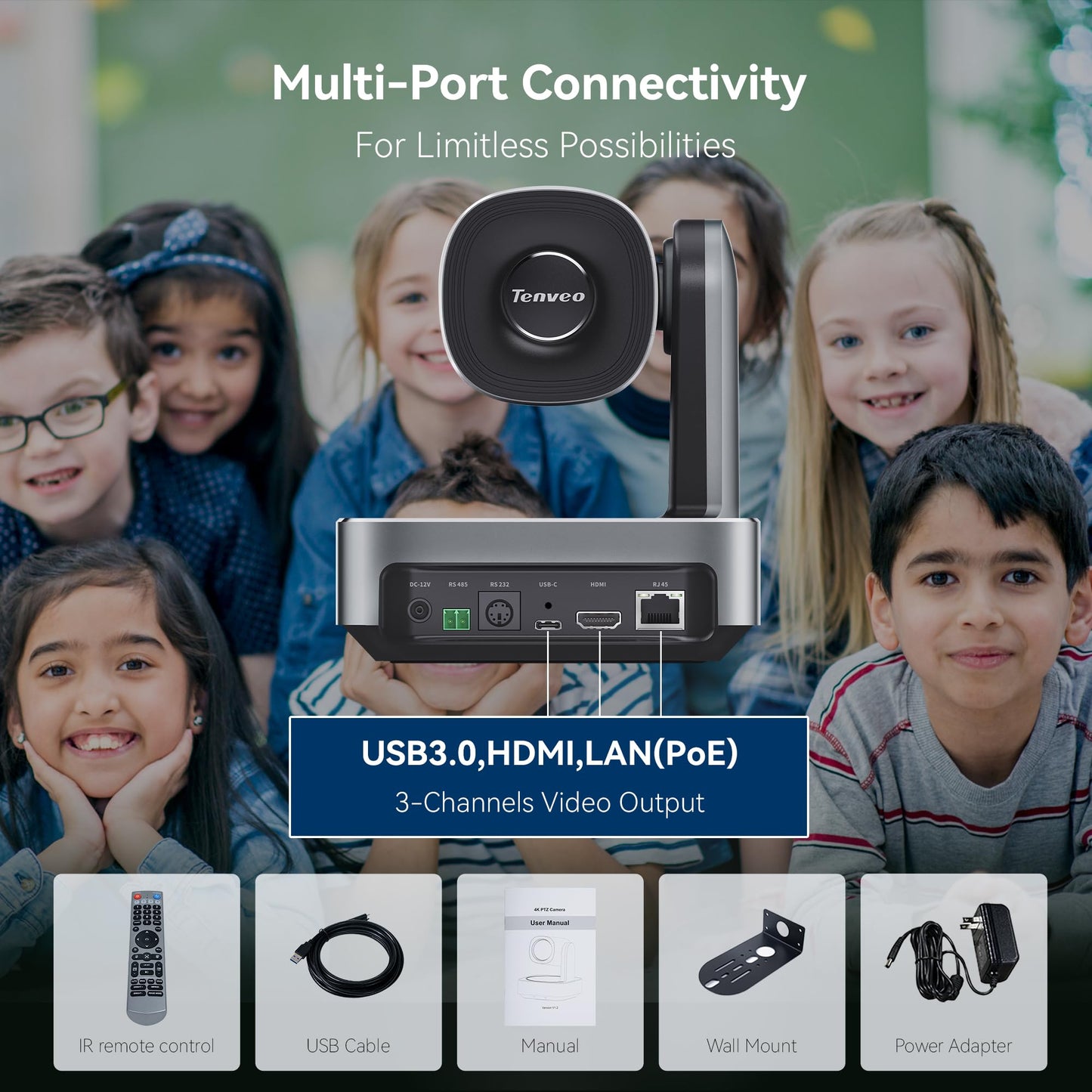 Tenveo 4K PTZ Kamera – 12x opt. Zoom, HDMI/USB3.0/PoE/RJ45, weiter Blickwinkel, ideal für YouTube, OBS, Live-Streaming, Skype & Zoom