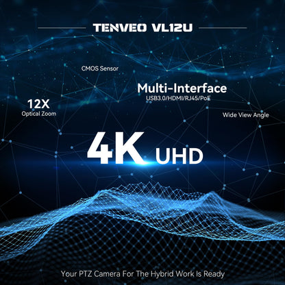 Tenveo 4K PTZ Kamera – 12x opt. Zoom, HDMI/USB3.0/PoE/RJ45, weiter Blickwinkel, ideal für YouTube, OBS, Live-Streaming, Skype & Zoom