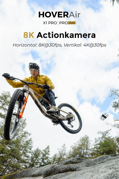 HOVERAir X1 PROMAX Action Cam – 8K Drohne mit 10+ Flugmodi, 42 km/h Verfolgung, OmniTerrain, Rückkollisions-Erkennung (Rad-Kombo)